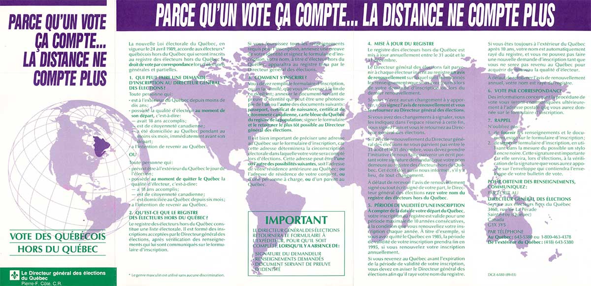 Information brochure published on voting outside Québec