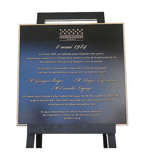 Commemorative plaque to honour the victims of the shooting at the National Assembly